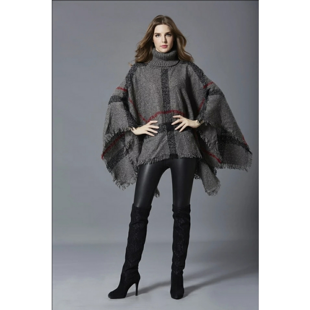 COZY PLAID PONCHO W/ TURTLENECK - Picture 4 of 16